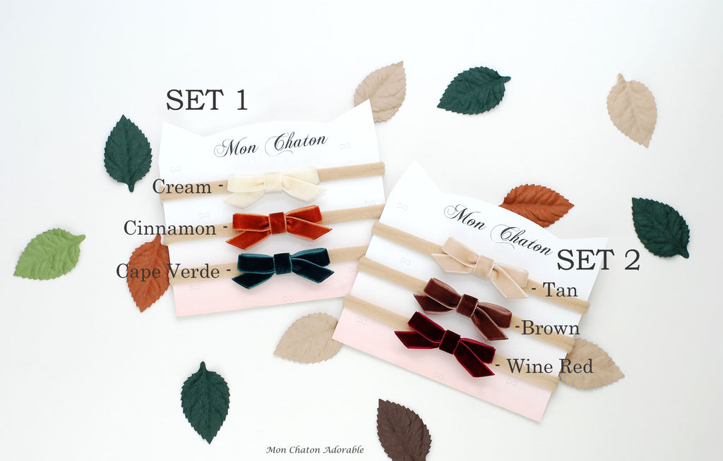 Set of 3 Fall Velvet Bow Headbands