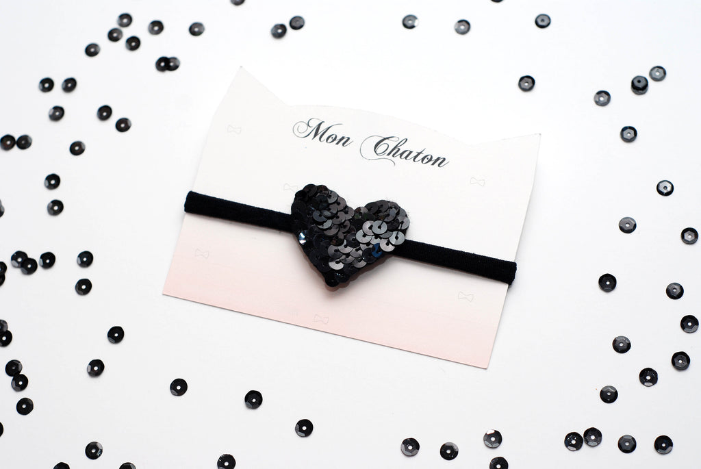 Black Sequins Heart Baby Headband