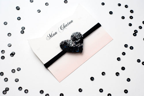 Black Sequins Heart Baby Headband
